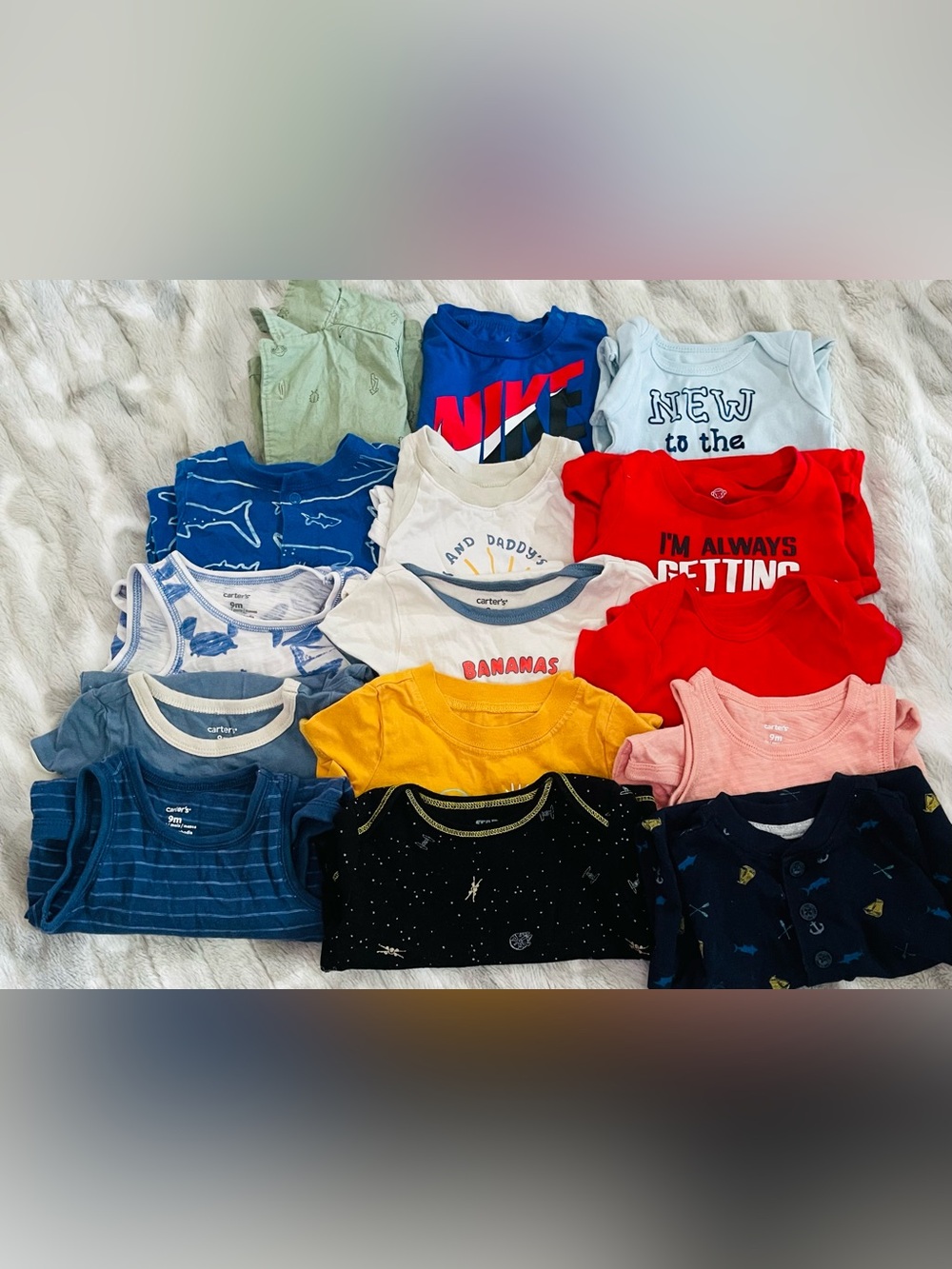 15 Multi-Color Baby boy  Bundle – Blue, Red, Yellow, Black, Pink, Green, White.